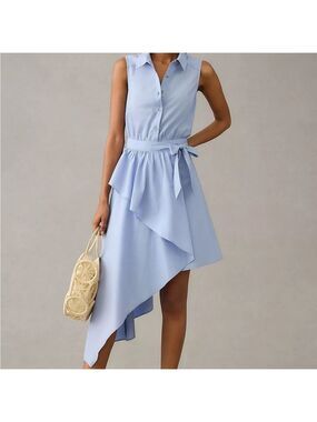 Anthropologie Asymmetrical Sky Blue Dress Size 10